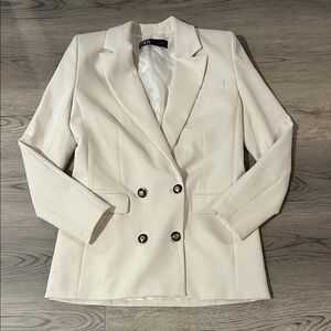 Zara White Double-Breasted Blazer Women’s Size S